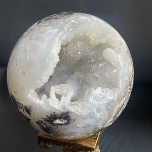 **sold ** White Agate Geode Sphere – Druzy Crystal Ball with Stand